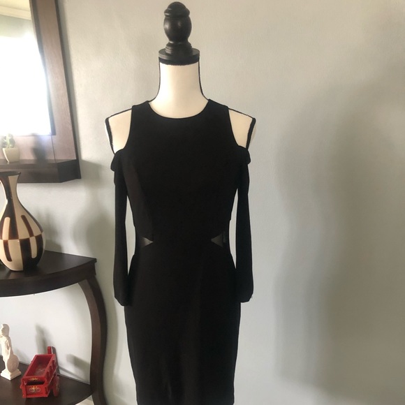 Black BEBE Cold Shoulder Dress w Side Cut Outs - Picture 5 of 8